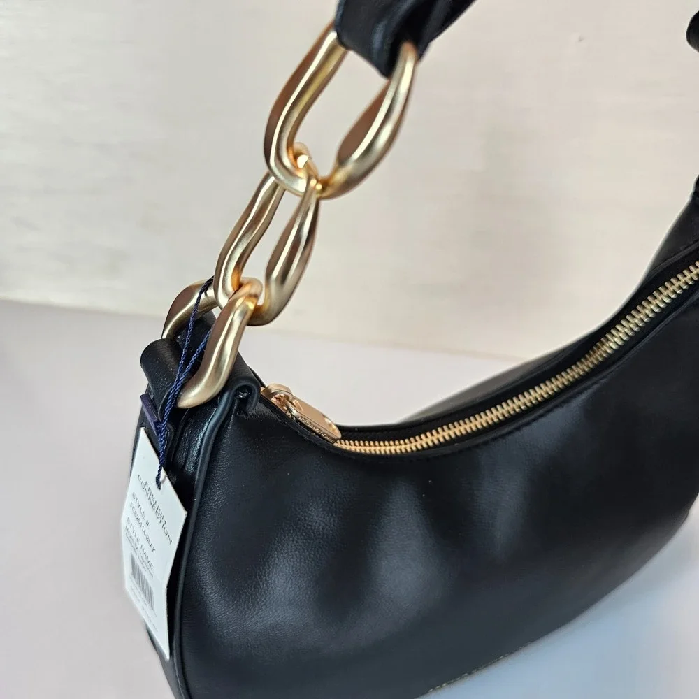 French Connection Moritz Hobo Bag Womens Black Smooth Zip Purse Shoulder
